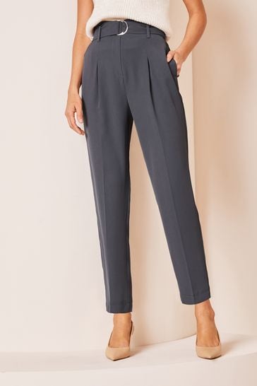 Lipsy Grey Tapered Belted Smart Trousers