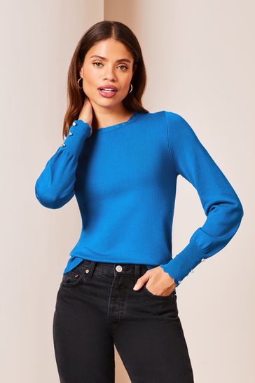 Lipsy Azure Blue Long Sleeve Scallop Detail Knitted Jumper
