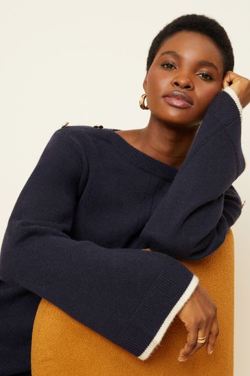 Navy blue knitted jumper hotsell