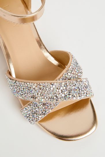 Lipsy Gold Low Block Heel Occasion Sandal