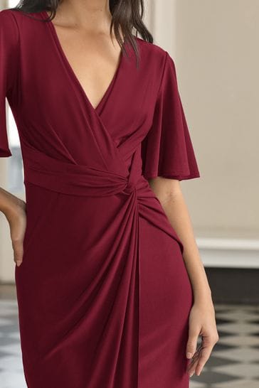 Buy Lipsy Berry Red Short Sleeve V Neck Slinky Bridesmaid Dress