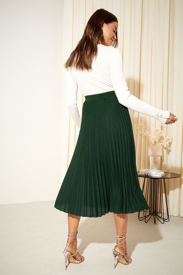 Green pleated skirt petite hot sale