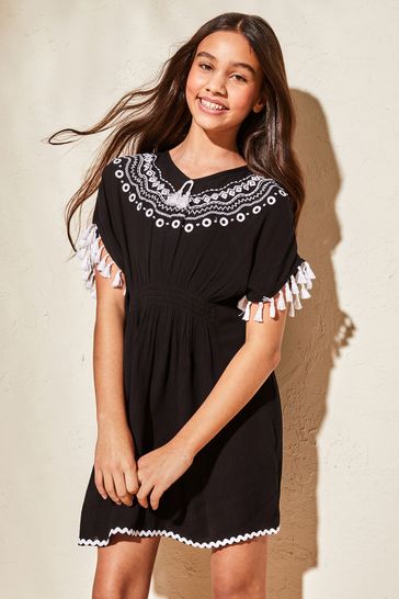 Lipsy Black Contrast Stitch Kaftan (2-16yrs)