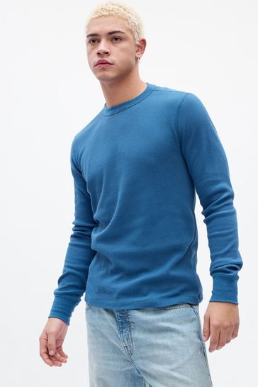 Waffle-Knit Round Neck Sweatshirt