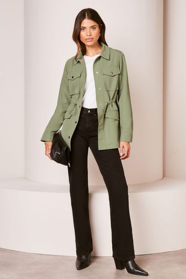 Lipsy Khaki Green Utility Belted Jacket