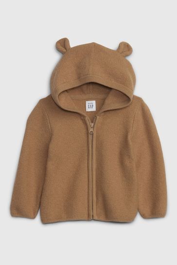 Gap Brown CashSoft Hooded Knit Zip Cardigan (Newborn - 24mths)