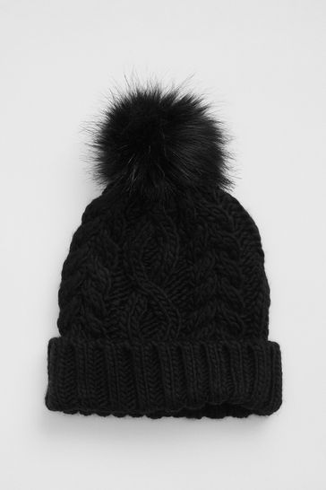 Gap Black Cable Knit Pom Beanie