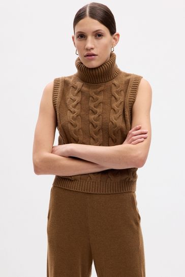 Buy Gap Brown Cable Knit Turtle Neck Sleeveless Jumper from Next
