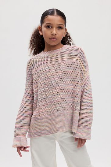 Gap Pink Rainbow Crochet Long Sleeve Jumper (4-13yrs)