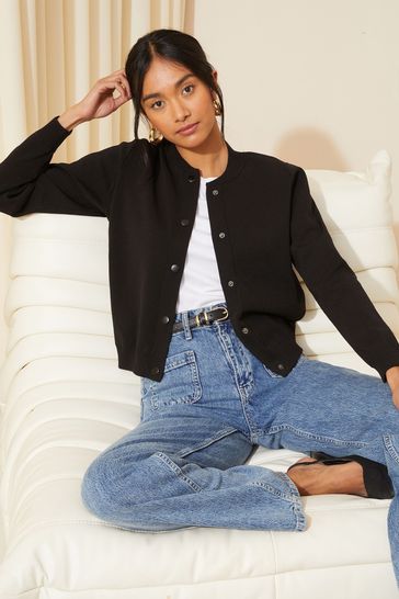 Buy Friends Like These Black Knitted Bomber Cardigan from Next Bahrain