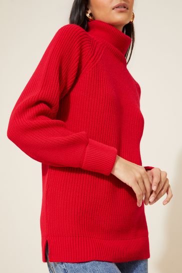 Womens red top roll neck jumper
