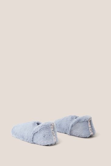 White Stuff Blue Faux Fur Closed Back Slippers