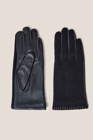 White Stuff Black Leather Lucie Gloves