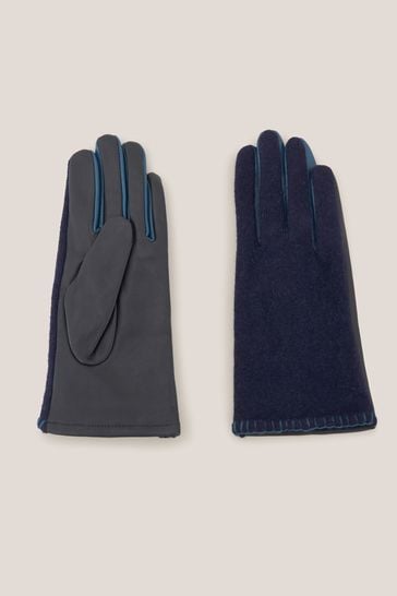White Stuff Blue Leather Lucie Gloves