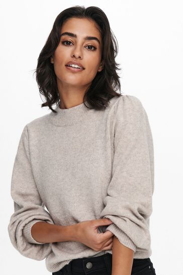 JDY Grey Soft Cosy Ruched Shoulder Jumper