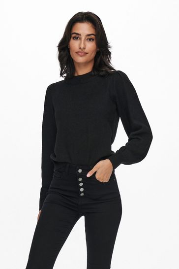 JDY Black Soft Cosy Ruched Shoulder Jumper