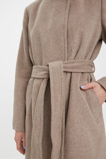 Funnel neck belted coat sale