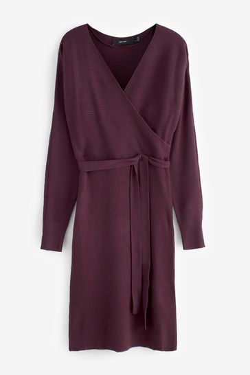 Buy VERO MODA Burgundy V Neck Wrap Belted Knitted Dress from Next