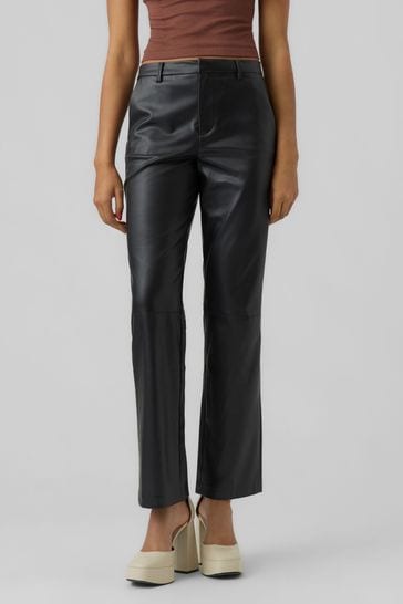 VERO MODA Black Faux Leather Straight Leg Trousers