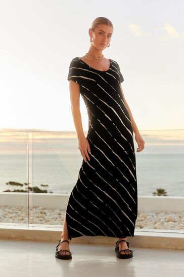 Black White Stripe Jersey Maxi Summer Dress