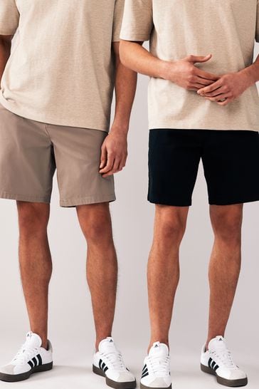 Black/Tan Straight Fit Stretch Chinos Shorts 2 Pack