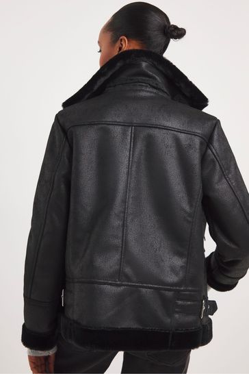 Buy JD Williams Black Faux Fur Lined Aviator Jacket from Next Poland