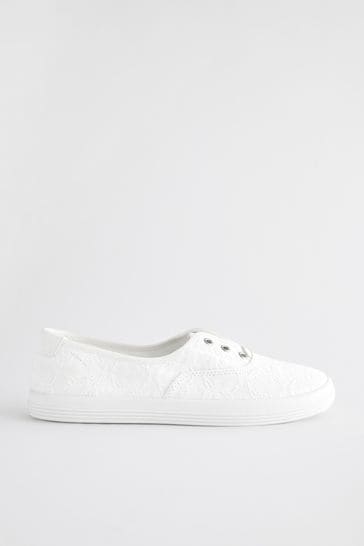 Buy White Embroidered Forever Comfort Laceless Canvas Slip On Trainers from Next Saudi Arabia