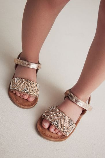Rose Gold Beaded Occasion Sandals