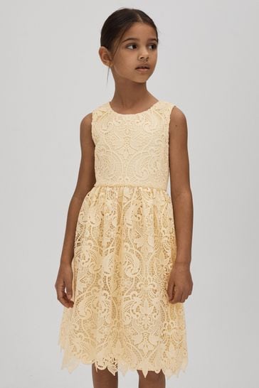 Reiss Lemon Daia Senior Fit-and-Flare Lace Dress