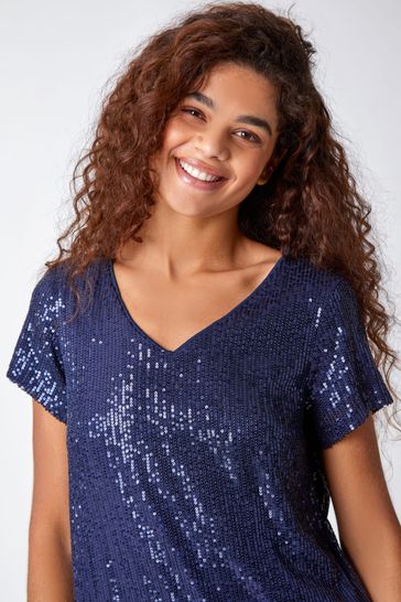 Navy sequin clearance top
