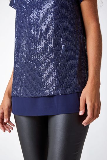 Navy blue sale sequin top