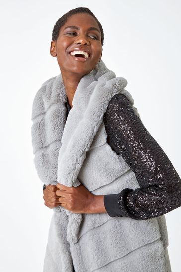 Grey gilet faux discount fur