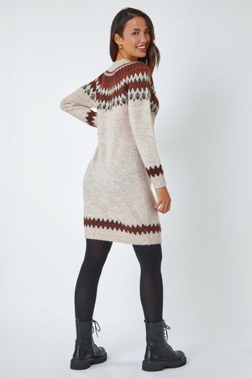 Buy Roman Brown Soft Knit Fairisle Jumper Dress from Next Ireland