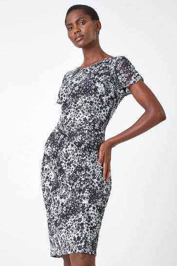 Buy Roman Black Floral Print Lace Stretch Dress from Next Ireland