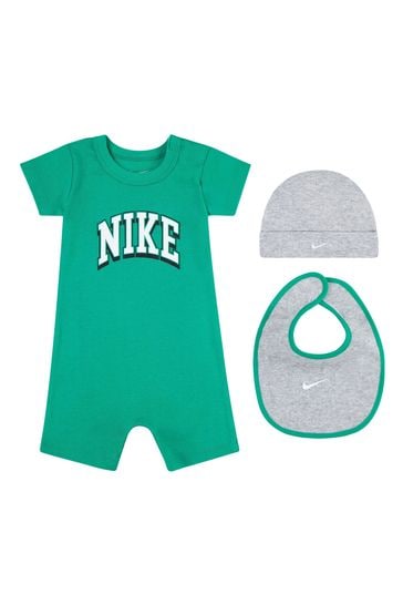 Nike Green Baby Hat Romper and Bib 3 Piece Set
