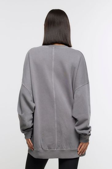 River Island Grey Longline Batwing Sweat Top
