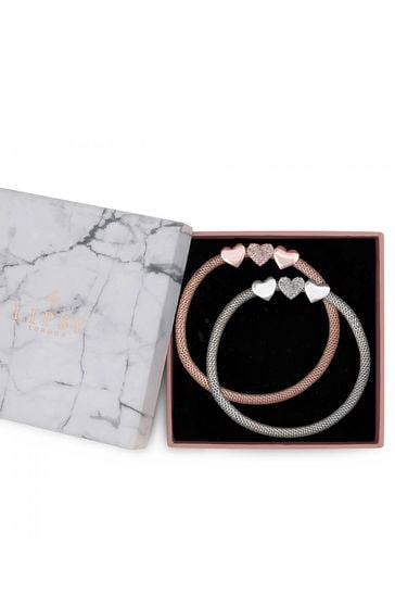 Lipsy Jewellery Black Heart Mesh Stretch Bracelet Gift Boxed Pack of 2