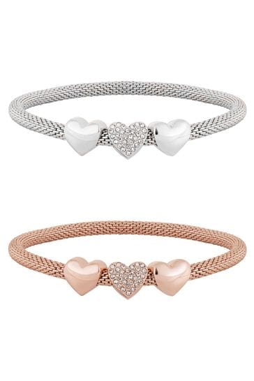Lipsy Jewellery Black Heart Mesh Stretch Bracelet Gift Boxed Pack of 2