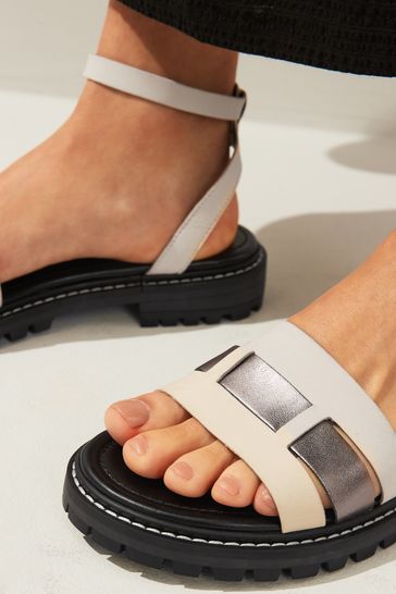 Buy White Silver Standard Wide Fit Forever Comfort Leather Cleated Sandals from Next Netherlands