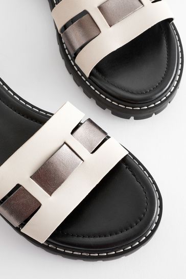 Buy White Silver Standard Wide Fit Forever Comfort Leather Cleated Sandals from Next Netherlands