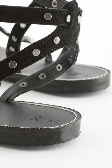 Buy Black Leather Studded Flat Sandals from Next Netherlands