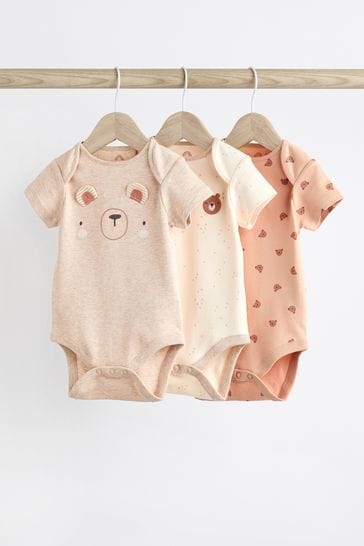 Neutral Bear Short Sleeve Baby Bodysuits 3 Pack
