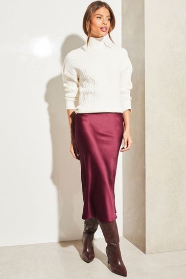 Maroon satin sale skirt