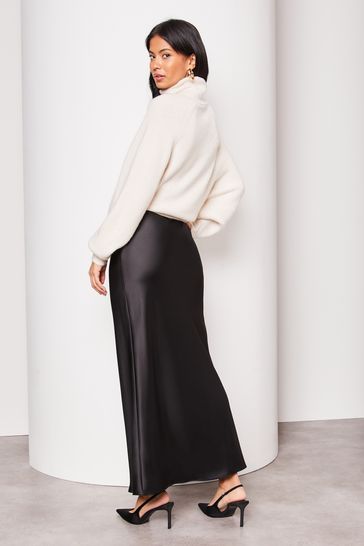 Black satin skirt for deals ladies