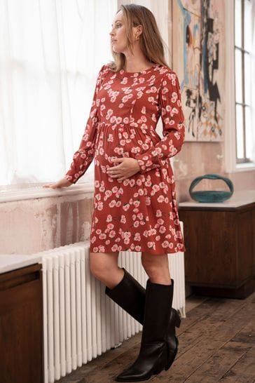 Seraphine Red Woven Dress Floral Print With Neon