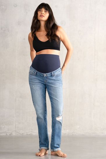 Seraphine Blue Roll Up Maternity Boyfriend Jeans