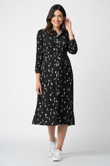 Seraphine Star Print Midi Black Shirt Dress