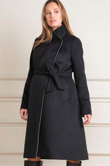 Seraphine Wool Black Wrap Maternity Coat