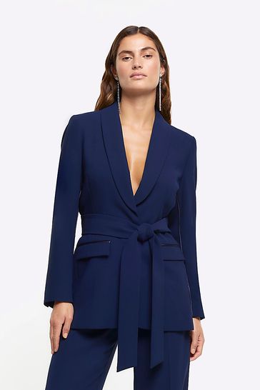 Buy River Island Blue Studio Belted Tuxedo Blazer from Next Germany