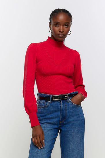 Red polo neck top top